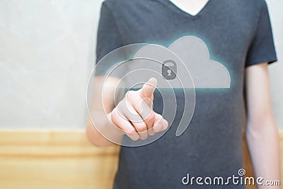 Man hand pressing cloud security button Stock Photo