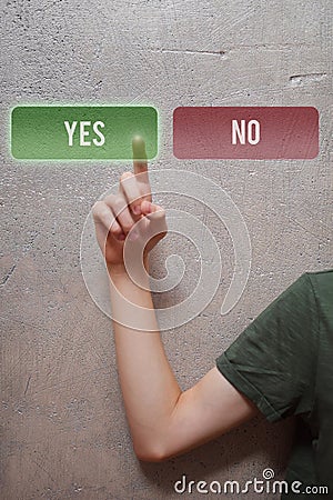 Man hand pressing yes button Stock Photo