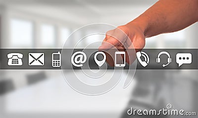 Man hand selects a set of contact icons Stock Photo