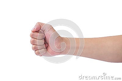 Man hand showing fist symbol on white background. clipping path Stock Photo