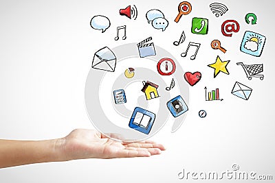 Man hand with social media icons concept Stock Photo