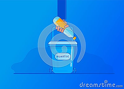 Man hand throws garbage in trash. Vector Illustration