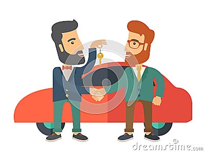 Man handed a key to other man Cartoon Illustration
