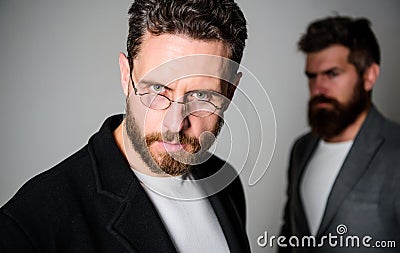 Man handsome bearded mature guy wear eyeglasses. Eye health and sight. Optics and vision concept. Smart glance Stock Photo
