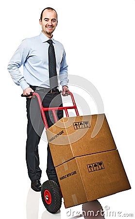 Man with handtruck Stock Photo