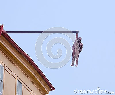 Man Hanging Sculpture, Prague, Czech Republic Editorial Stock Photo