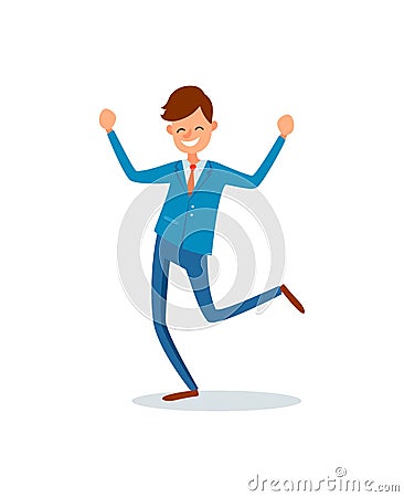 Man Happy with Achievements, Lucky Businessman Vector Illustration