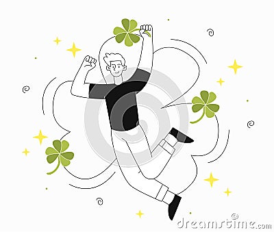 Man with happy clover line vector Vector Illustration