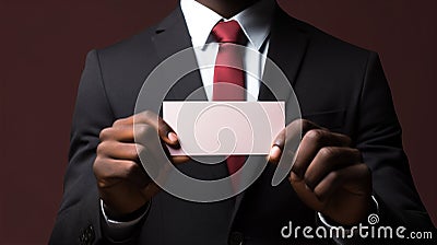 Hand man black suit adult card expression isolated business portrait confident handsome studio Stock Photo