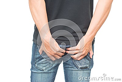 Man has diarrhea holding his Stock Photo