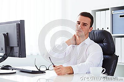 Man has pain of the cervical Stock Photo