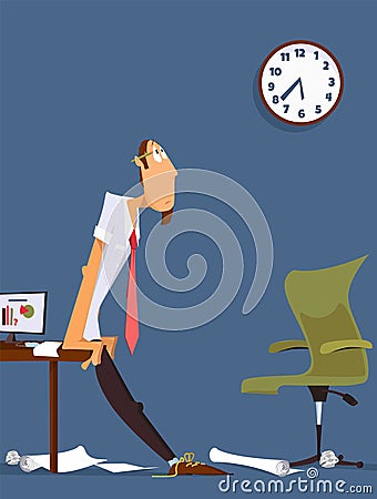 Man has a problem with a deadline. Comic cartoon illustration. Vector Illustration