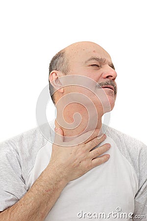 Man has sore throat infection and colds. Stock Photo