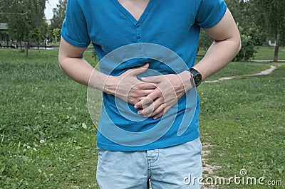 Man has stomachache Stock Photo