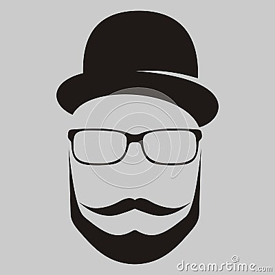 A man in a hat with a mustache , glasses and a beard Vector Illustration