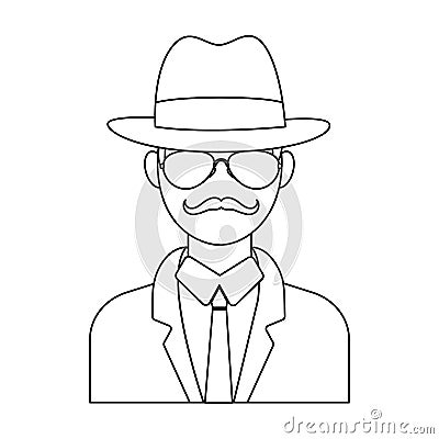 Man in hat suit raincoat and glasses. The detective undercover.Detective single icon in outline style vector symbol Vector Illustration