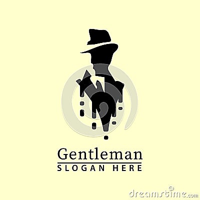 man in a hat and wearing a gentleman suit logo icon Vector Illustration