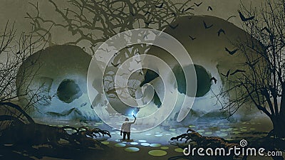 Man in the haunted swamp Cartoon Illustration