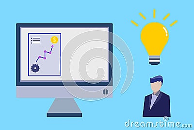 Man have idea to make business growth up and make money. Business idea concept. Vector Illustration