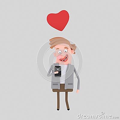 Man having app love match . 3D Stock Photo