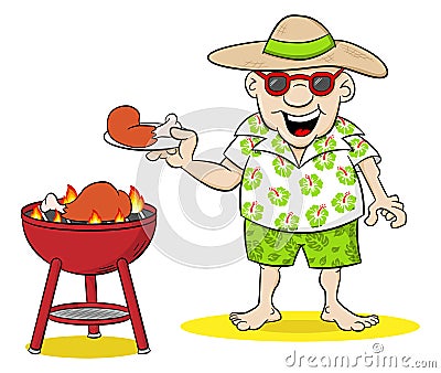 Man having barbecue in the summer Vector Illustration