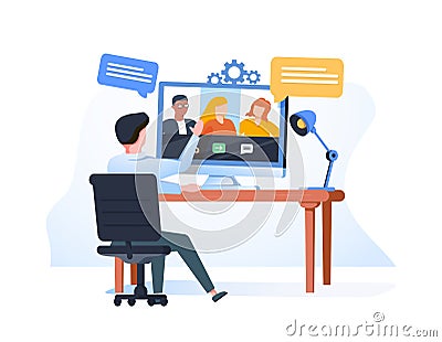 Man having a conference call with his business team online, telecommuting, remote work and business communications Stock Photo