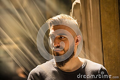A man is having an illumination moment with god. Stock Photo