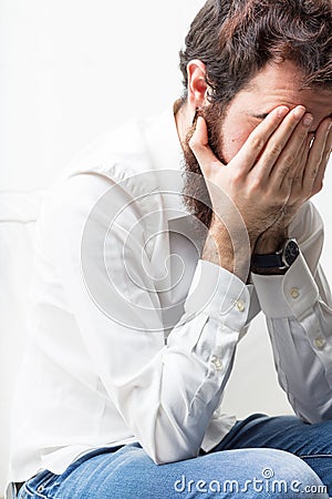 Man having problems or headache Stock Photo