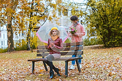 Man having to apologize to his wife or girlfriend Stock Photo