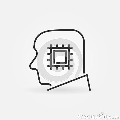 Man Head with Chip or Processor linear vector concept icon Vector Illustration