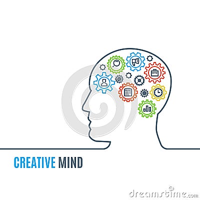 Man head with gears, creative thinking vector illustration Vector Illustration