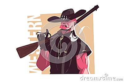 Man head hunter with gun Vector Illustration