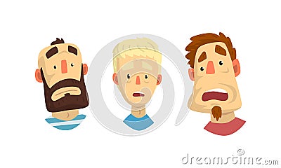Man Head Showing Facial Expression with Raised Eyebrows and Open Mouth Vector Set Vector Illustration