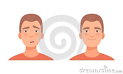 Man Head with Smile and Gasp as Facial Expression Vector Set Vector Illustration