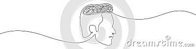 The man head is in thought icon line continuous drawing vector. One line clouded mind icon vector background. Confusion of the Vector Illustration