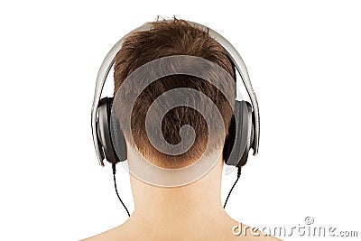 Man with headphones listening to music. DJ Stock Photo