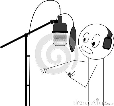 Man sings a song or rapping with a microphone Stock Photo