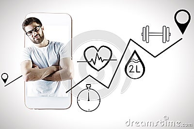 Man with health app Stock Photo