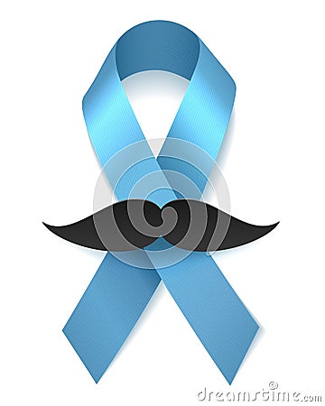 Man health blue ribbon with moustache Vector Illustration