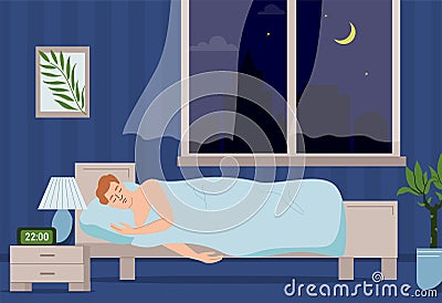 Man Healthy Sleeping Composition Vector Illustration