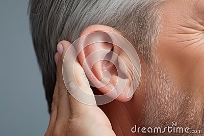 Man hearing problem closeup sound. Generate Ai Stock Photo