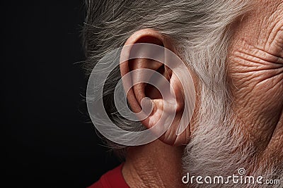 Man hearing problem closeup view. Generate Ai Stock Photo