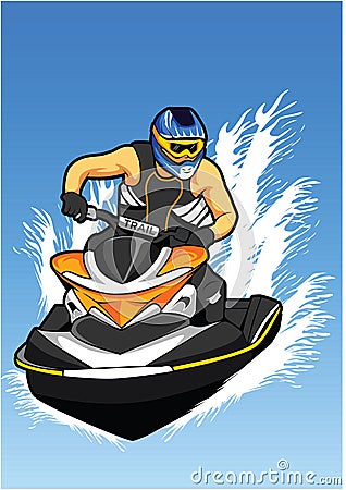 Man With Helmet on jet Ski Vector Illustration