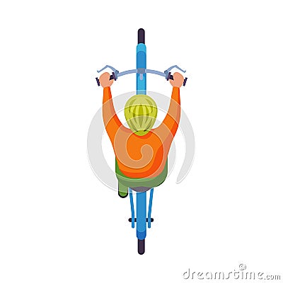 Man in Helmet Riding Bike, View from Above, Cyclist on Bicycle Flat Vector Illustration Vector Illustration