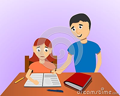 Man help son homework concept background, cartoon style Vector Illustration