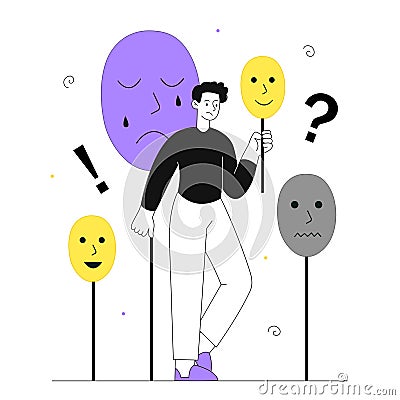 Man with hidden emotions vector line concept Vector Illustration