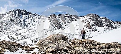 Man Hiker Overlooking Mount Evans Summit - Colorado Stock Photo