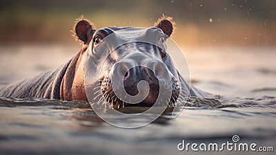 Serene Faces: A Captivating Stock Photo Of A Hippo In The Water Stock Photo