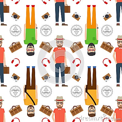 Man hipster flat style seamless pattern Vector Illustration