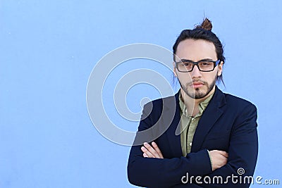 Man Hipster Style Fashion Guy Beard Glasses Portrait Casual Person Silhouette with copyspace Stock Photo